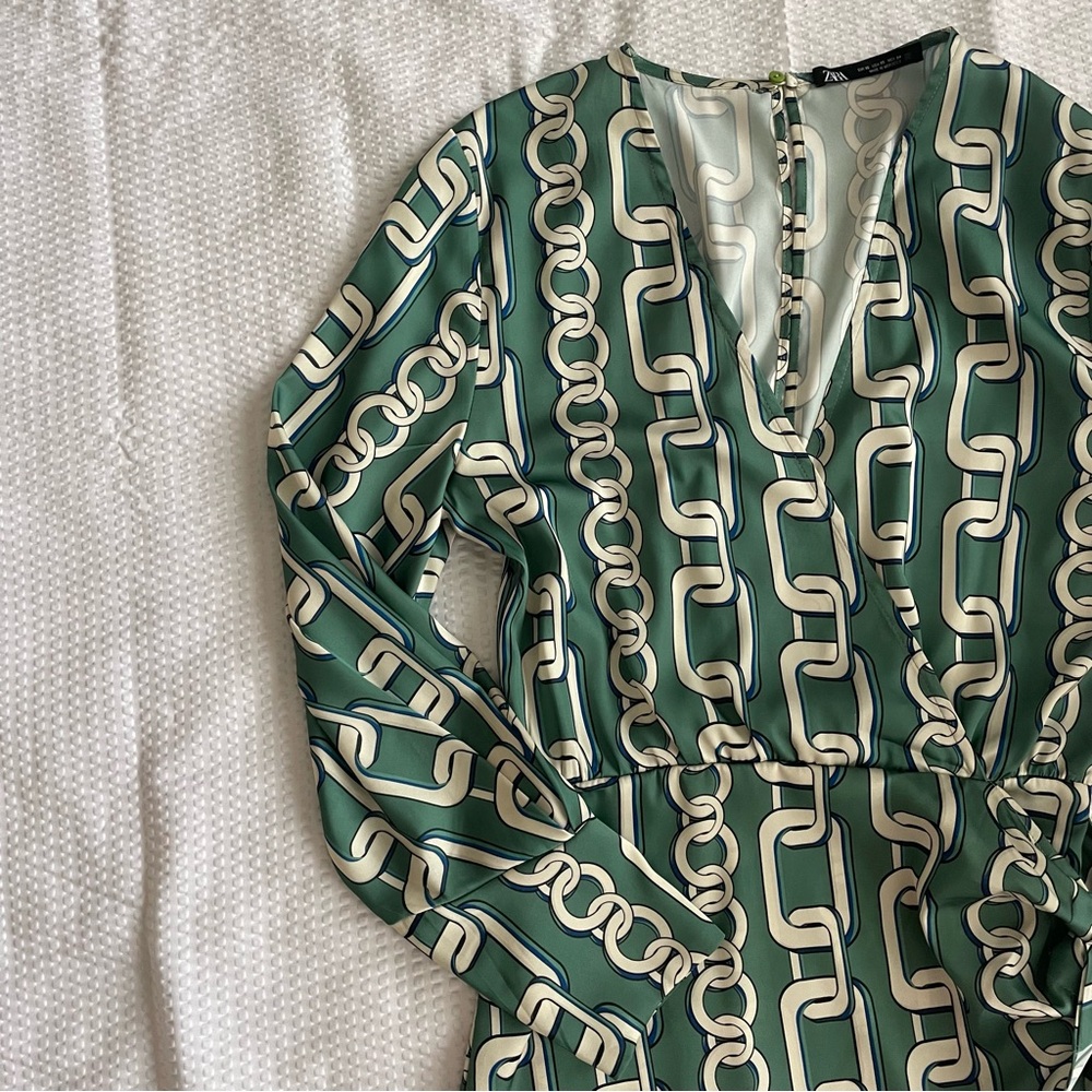 ZARA Chain Print Faux Wrap Dress - Picture 3 of 6